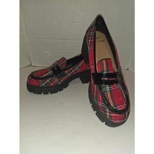 Torrid Betsey Johnson 11 Punk Rockabilly Red Plaid Creeper Chunky Heel Shoes Y2K